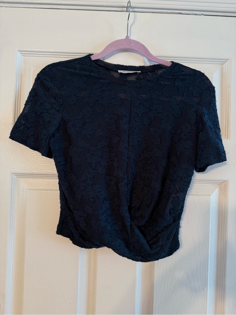 Zara Blue Textured Twist-Front Crop Top